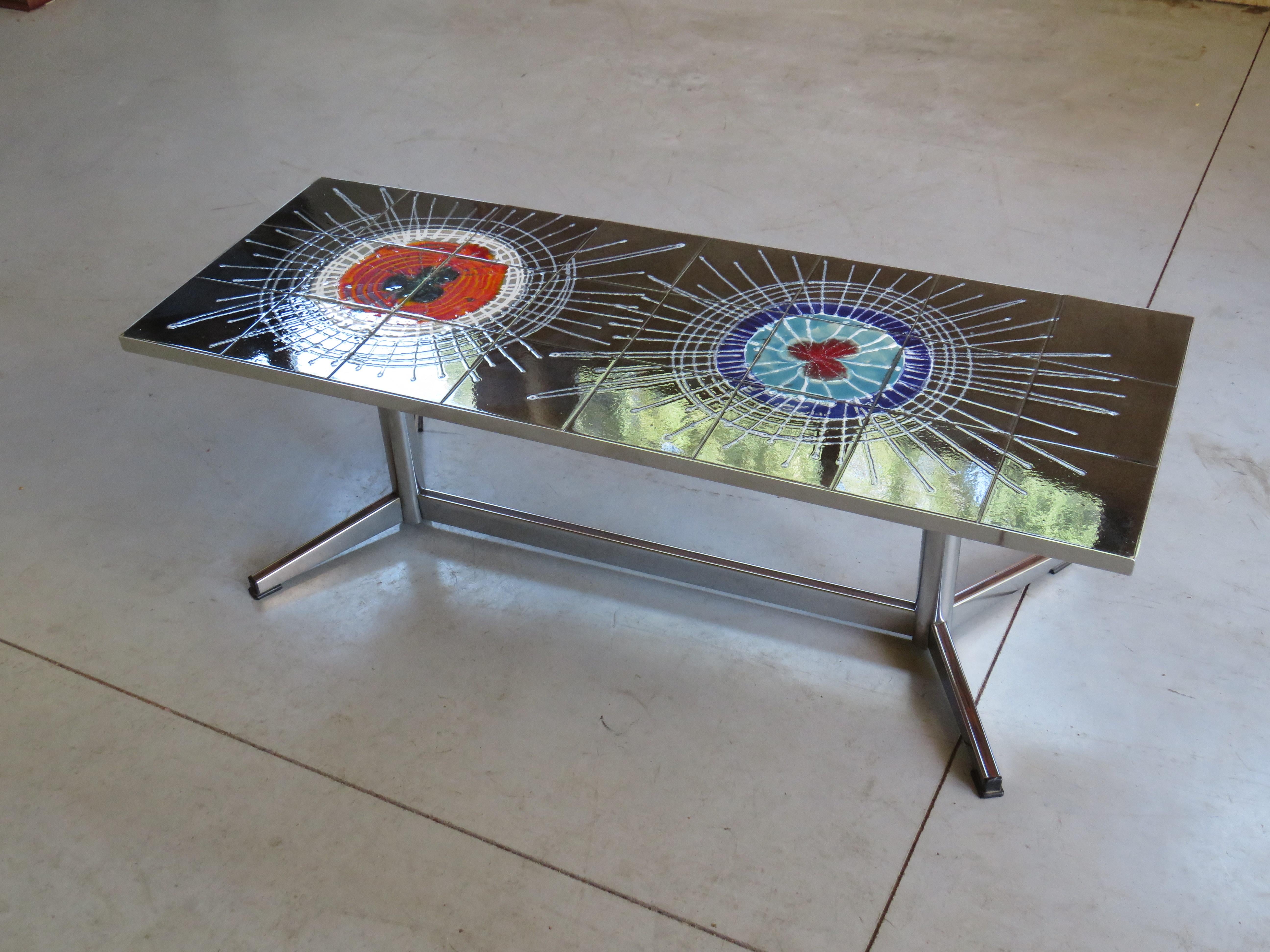 Space Age Coffee Table with Ceramic Tiles in the Style of Juliette Belarti, Belgium 1960s