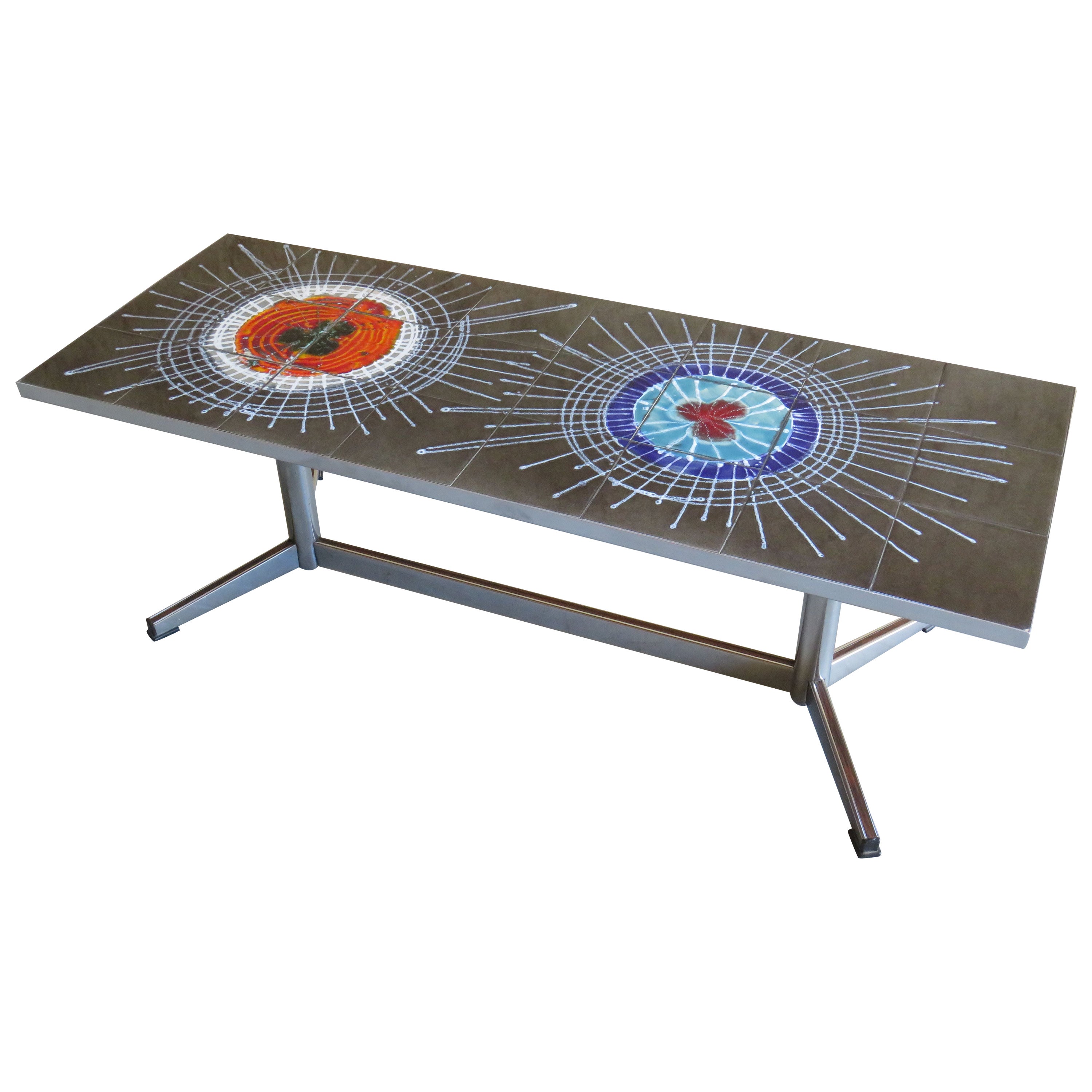 Coffee Table with Ceramic Tiles in the Style of Juliette Belarti, Belgium 1960s