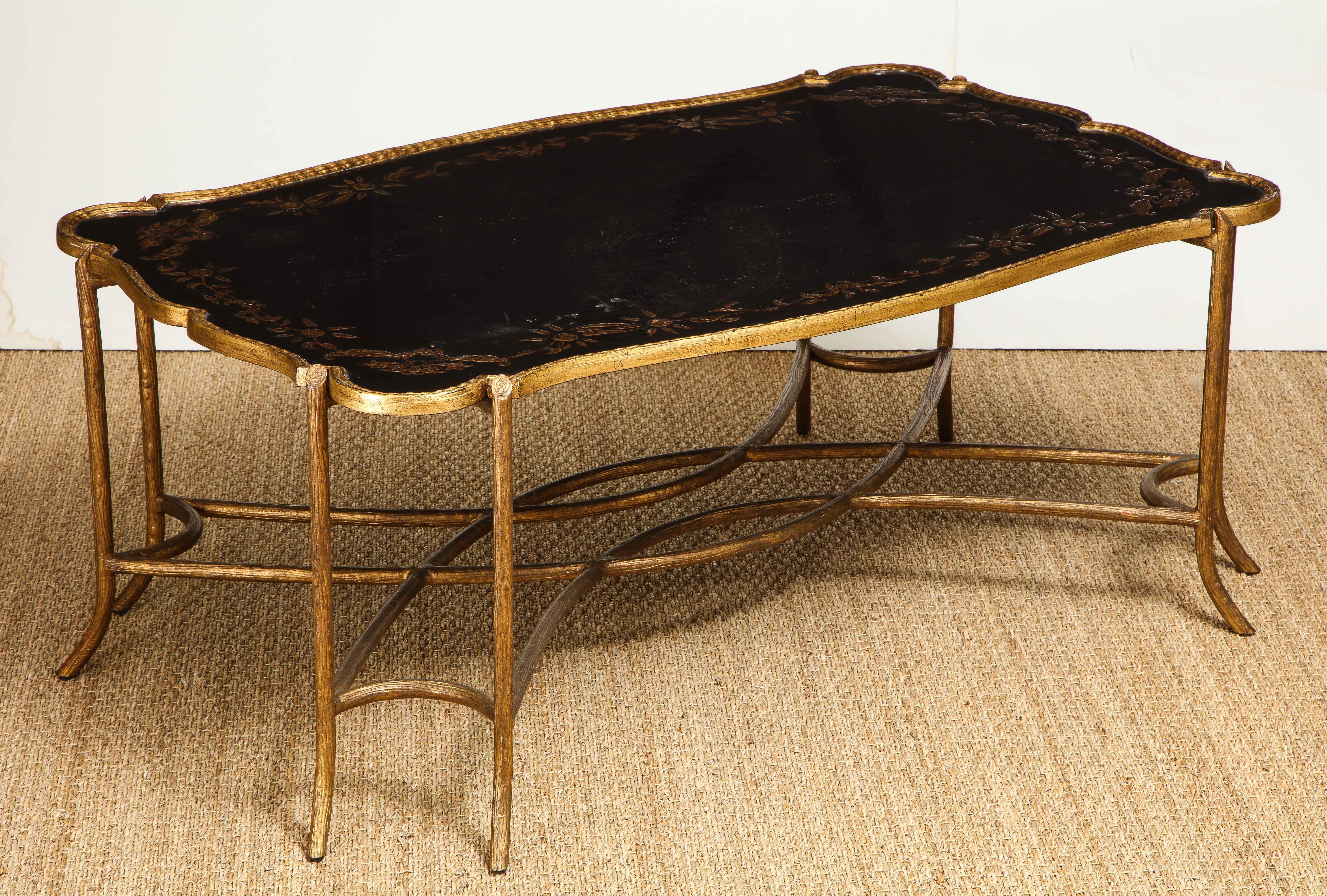 Metal Coffee Table with Chinoiserie Top