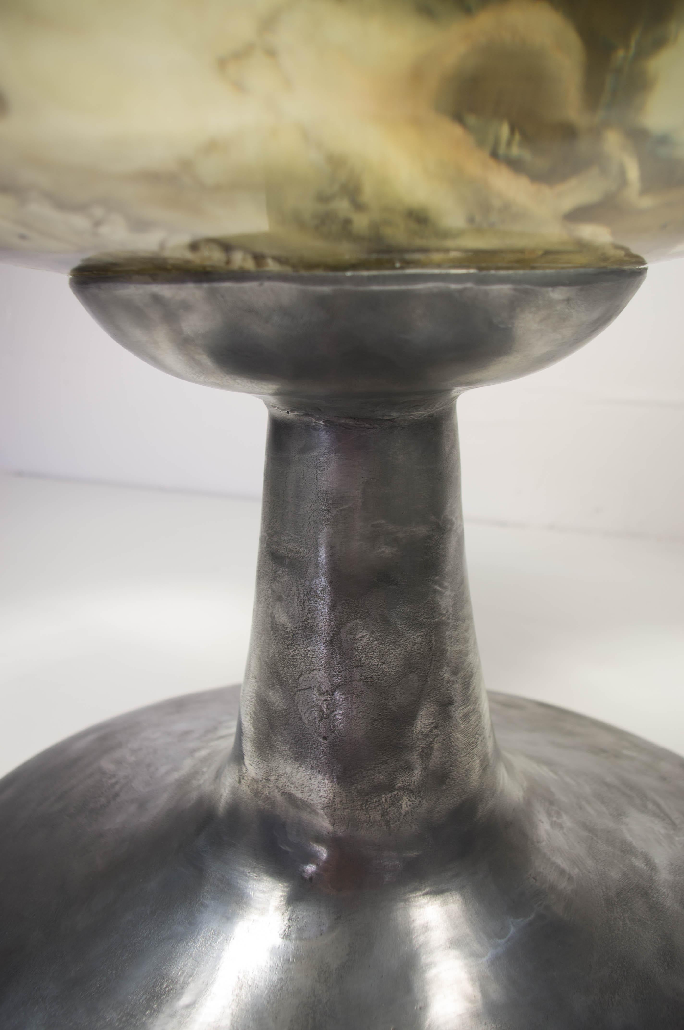 Hand-Crafted Coffee Table with Cow Skull in Epoxy Resin For Sale