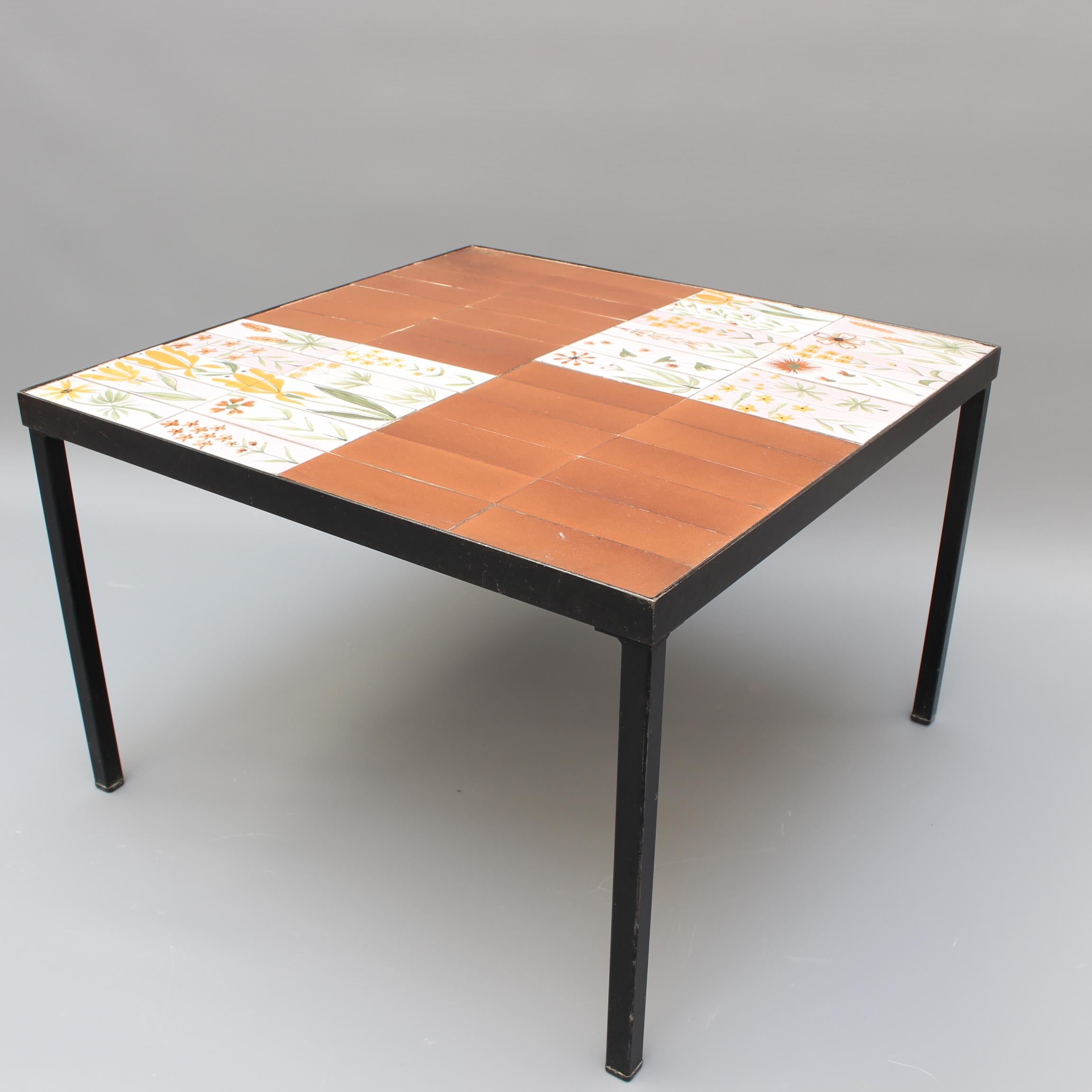Coffee Table with Decorative Ceramic Tiles by Roger Capron, circa 1970s In Fair Condition For Sale In London, GB