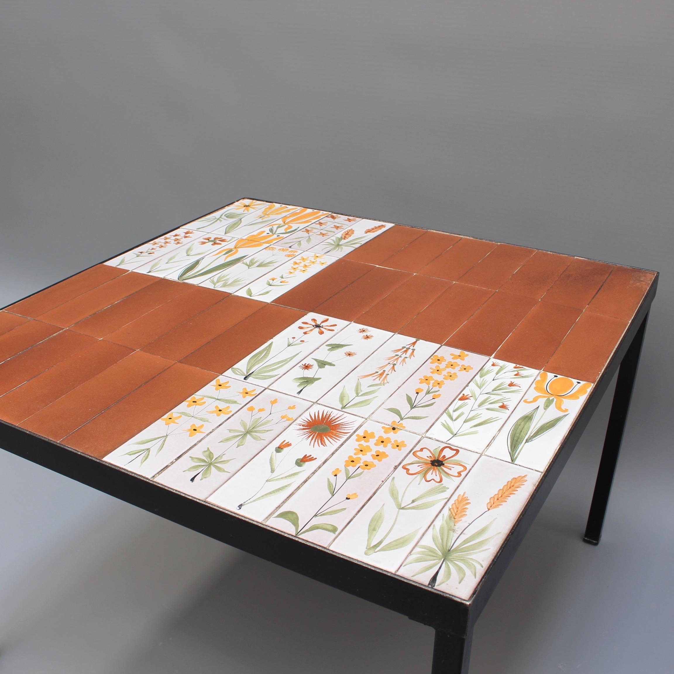 Metal Coffee Table with Decorative Ceramic Tiles by Roger Capron, circa 1970s For Sale