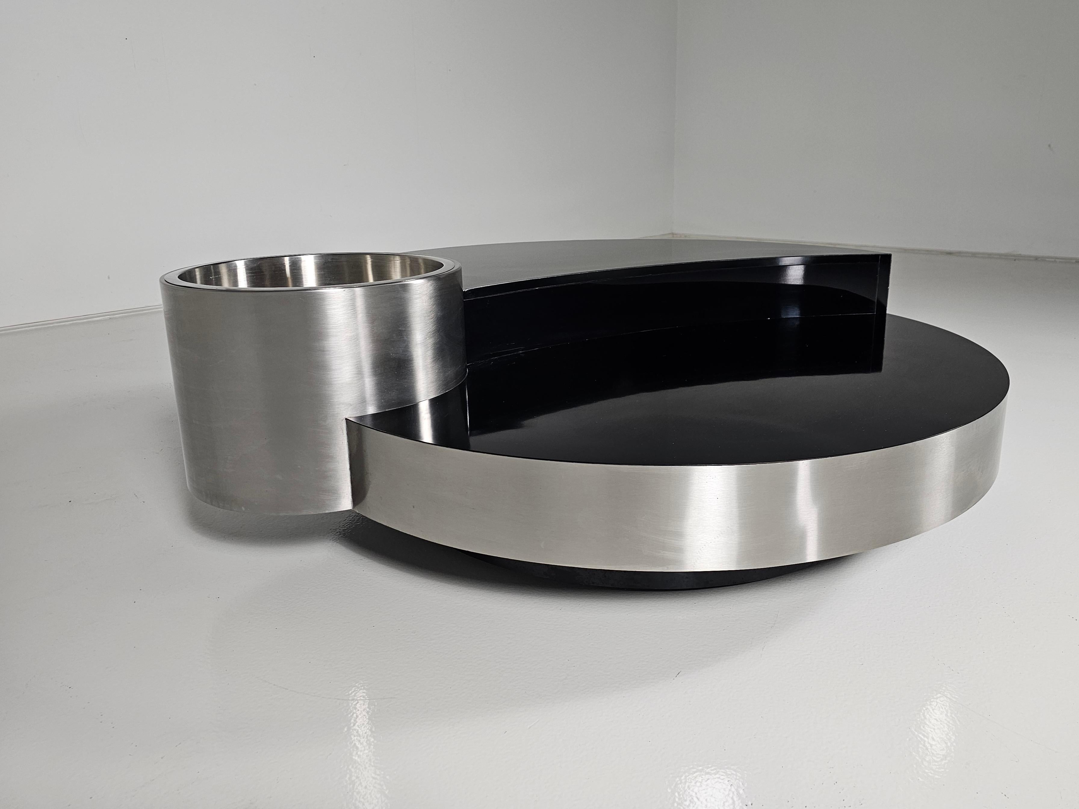 Chrome Coffee Table with Dry Bar by Massimo Papiri for Mario Sabot, 1970s For Sale