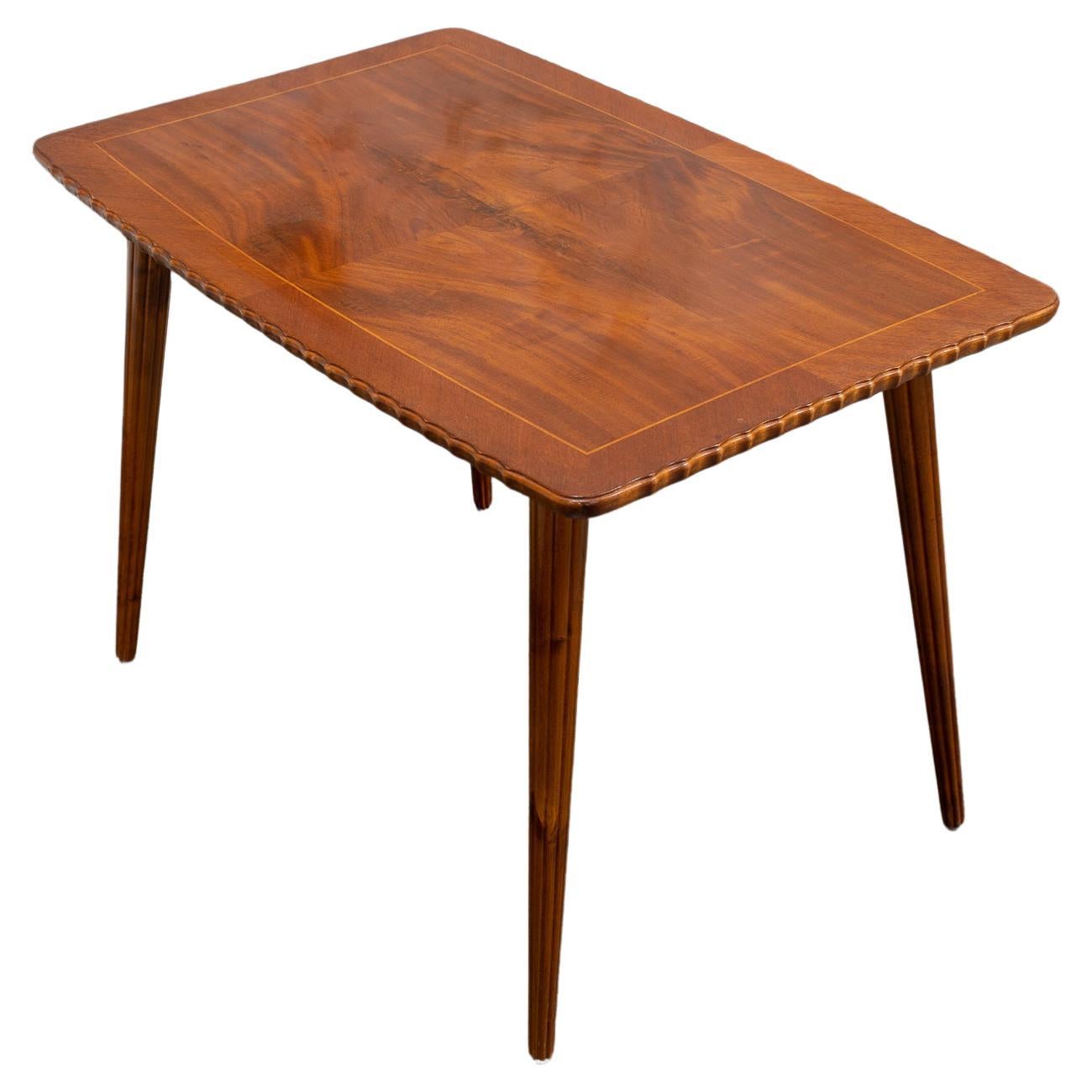 Coffee Table with Fluted Edge in Crotch Mahogany, 1940's Sweden For Sale