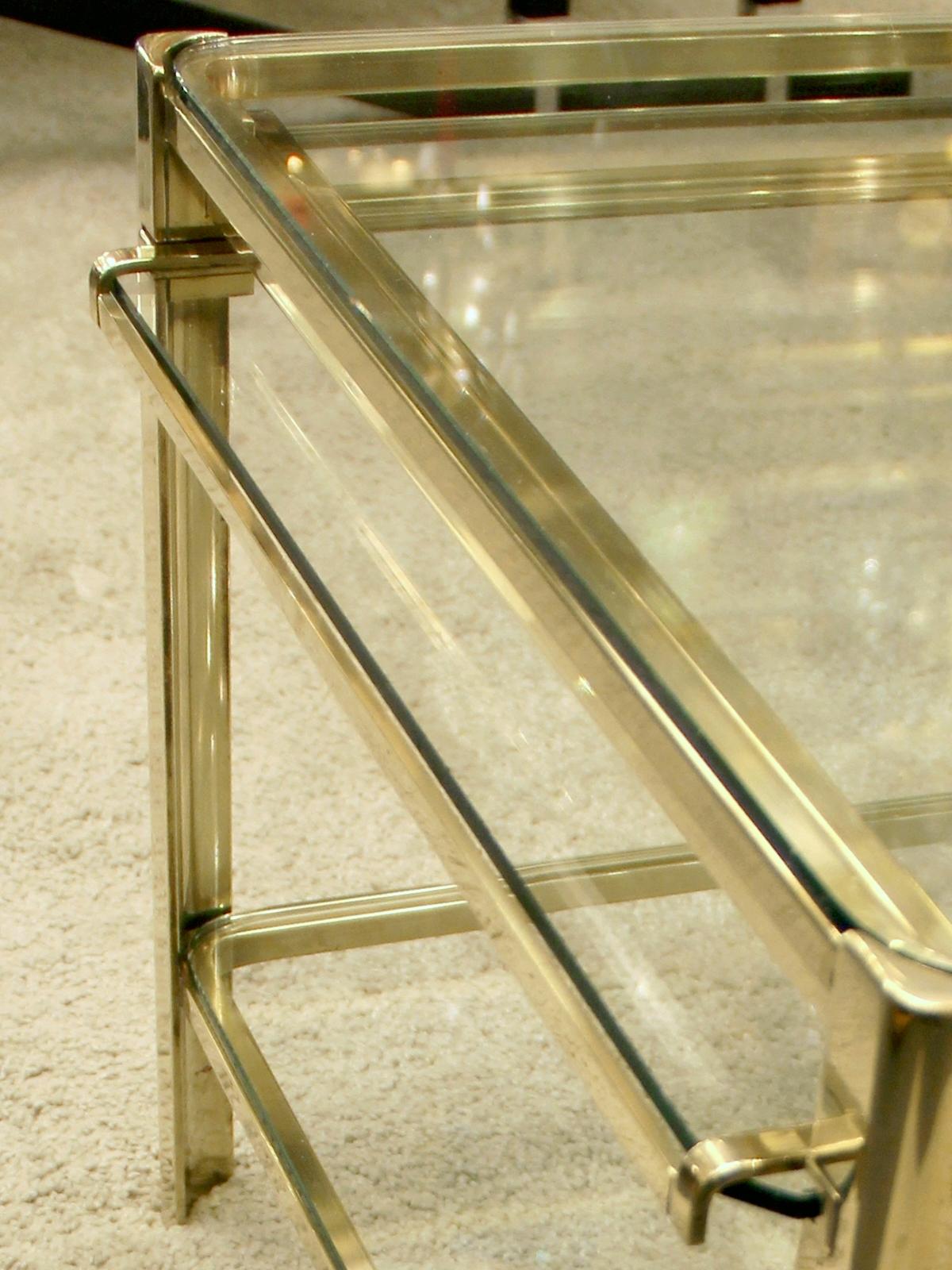 Coffee Table with Four Pulls in Bronze and Glass, Jacques Quinet, France, 1960 In Good Condition In Paris, FR