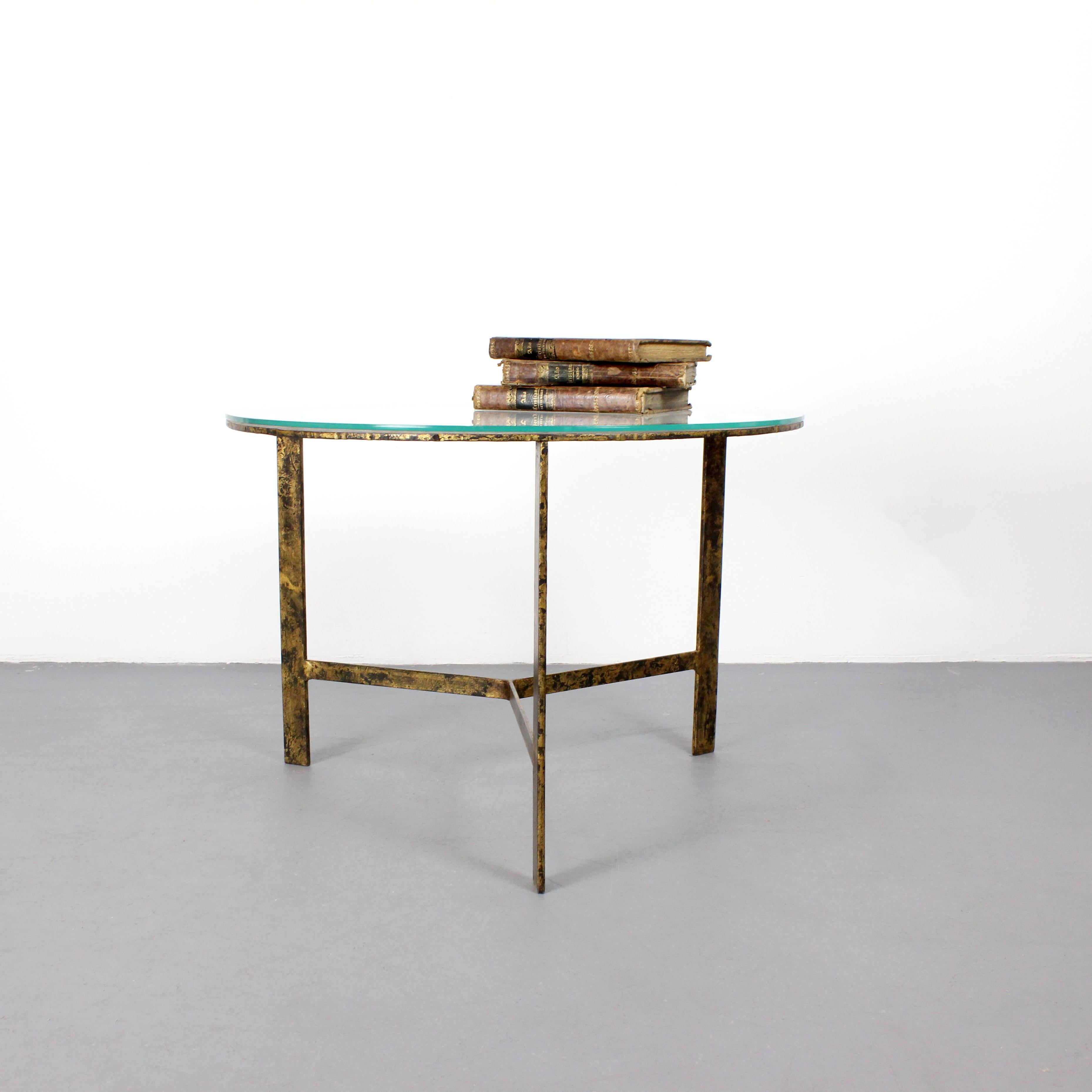 Spanish Coffee table with gilded iron frame and glass top - c. 1960 For Sale