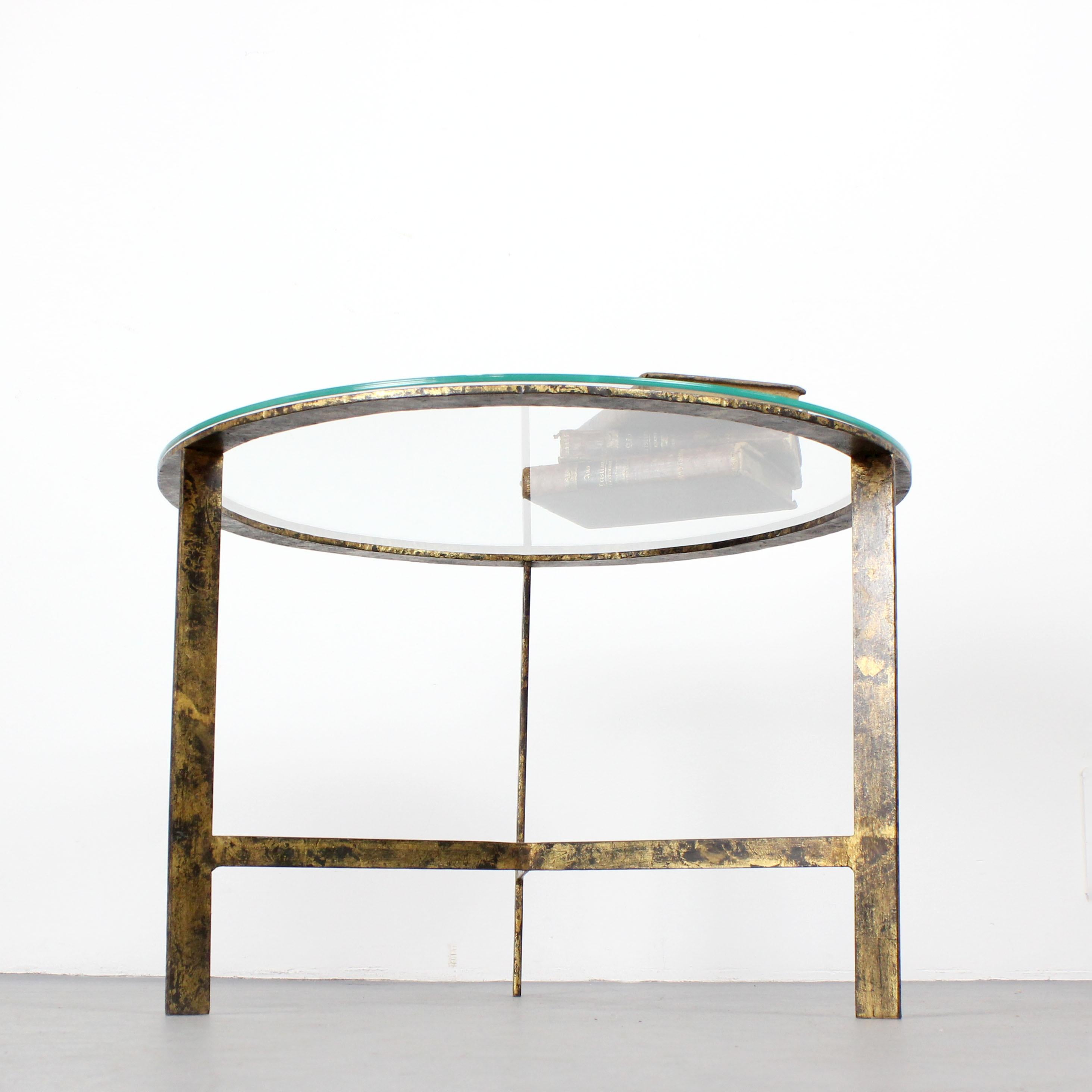 Mid-20th Century Coffee table with gilded iron frame and glass top - c. 1960 For Sale