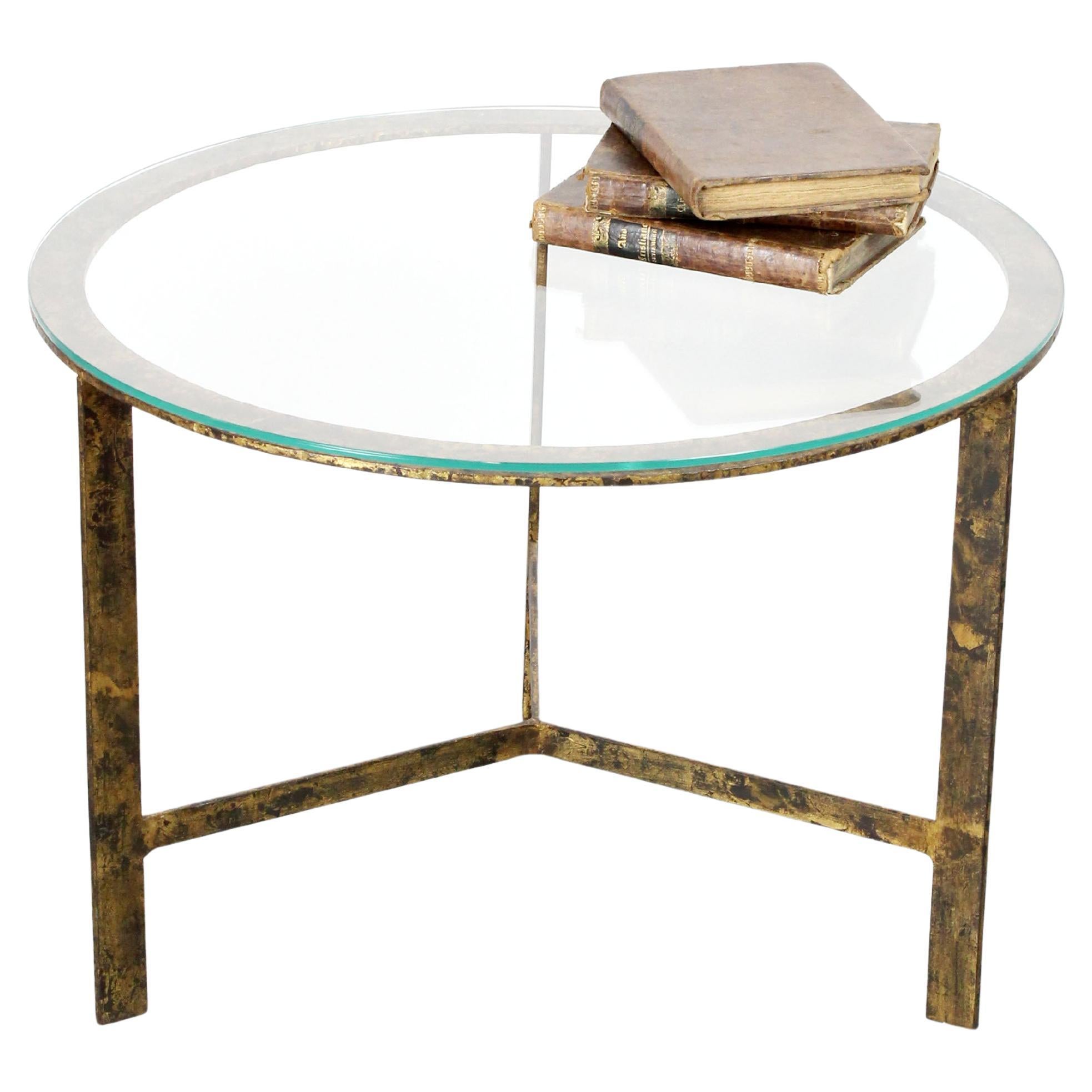 Coffee table with gilded iron frame and glass top - c. 1960 For Sale