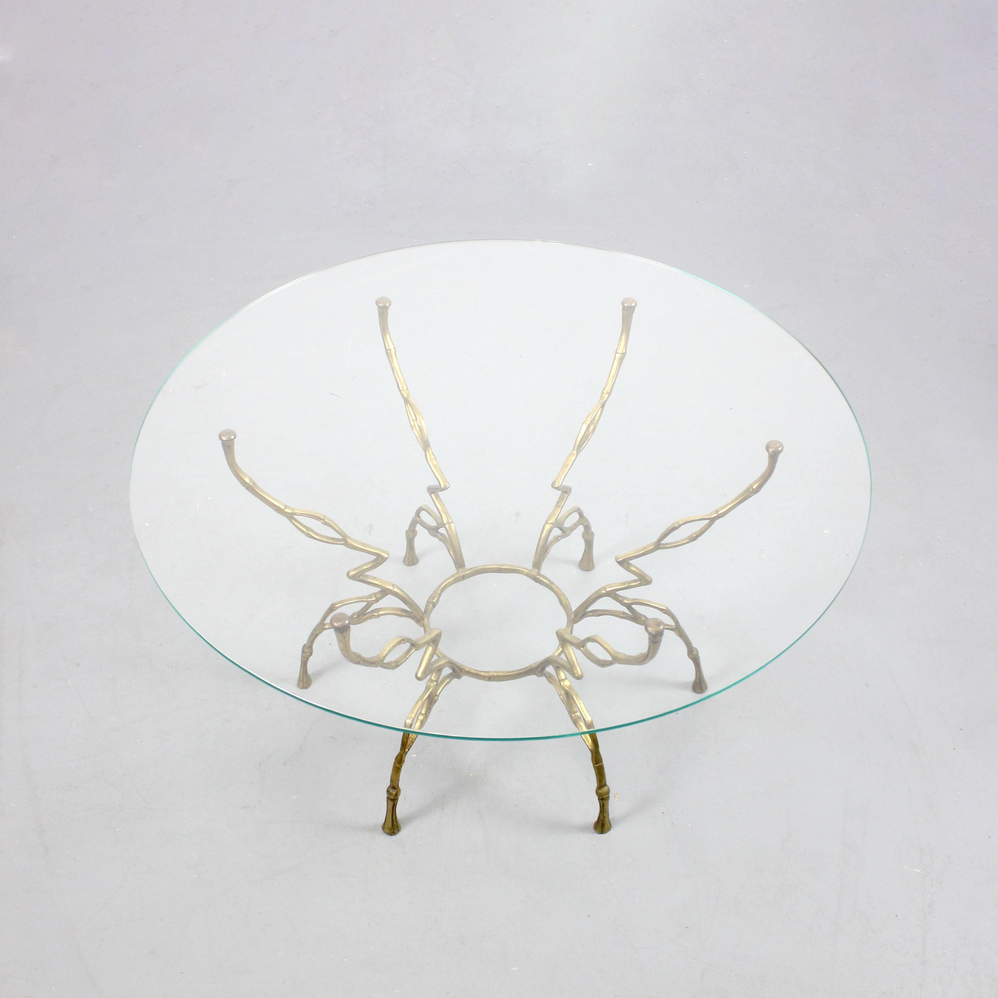 French Coffee table with gilt bronze frame and glass top - France - c. 1960 For Sale
