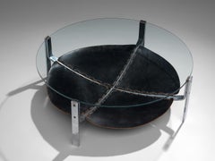 Coffee Table with Glass Top and Leather Inlay