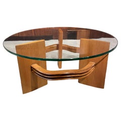 Couchtisch mit Glasplatte und Sockel aus Nussbaumholz von Osvaldo Borsani