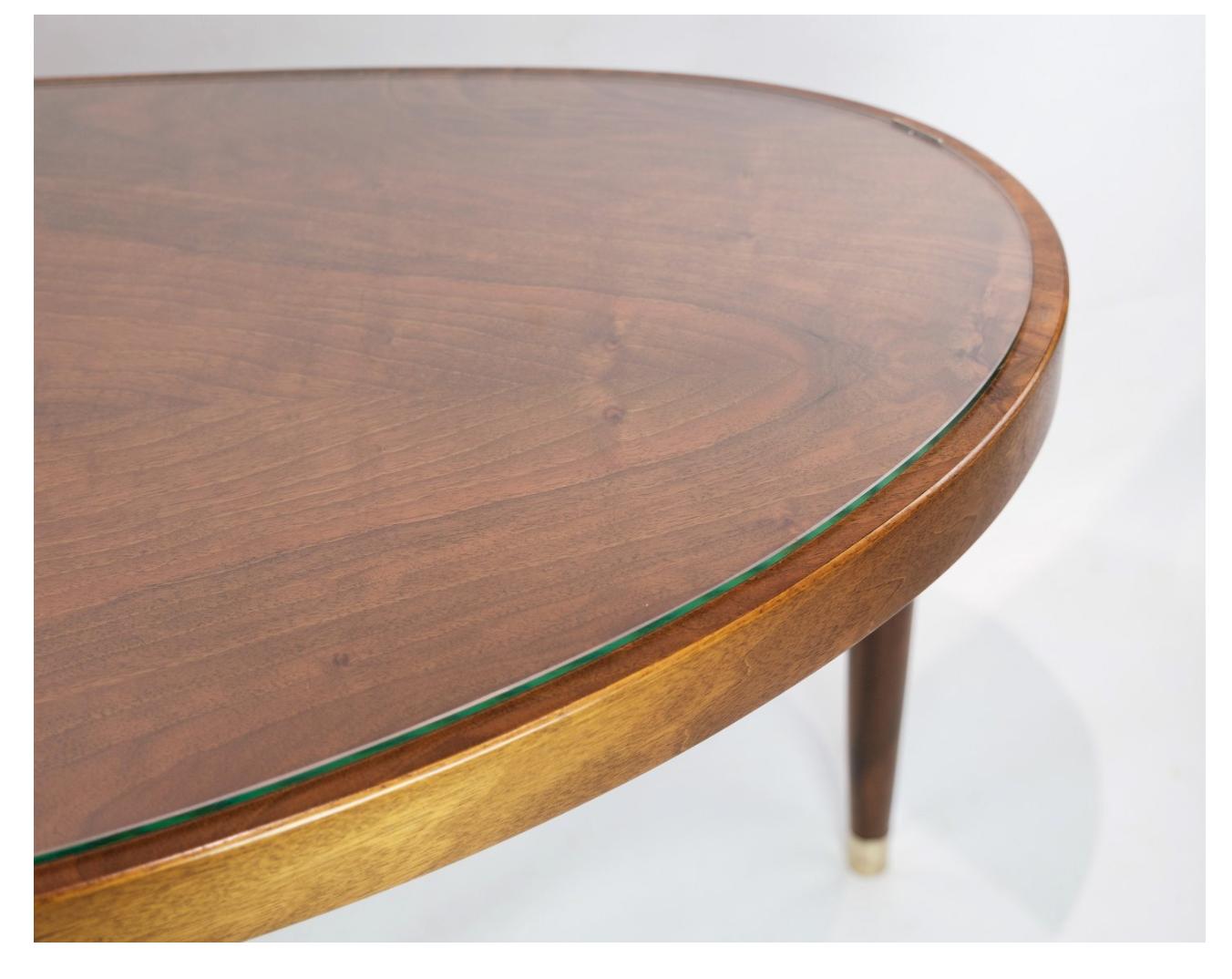 Mid-Century Modern Coffee Table with Glass Top by Danish Master Carpenter in Walnut around 1940s For Sale