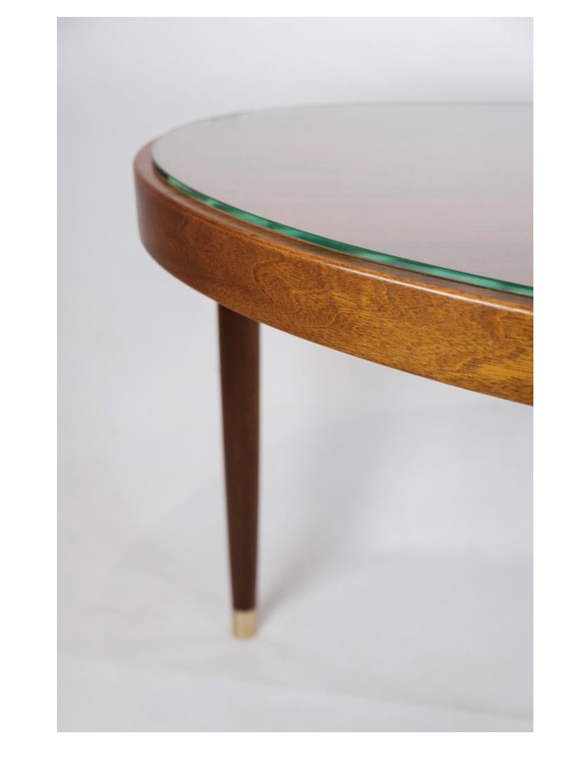 Mid-20th Century Coffee Table with Glass Top by Danish Master Carpenter in Walnut around 1940s For Sale