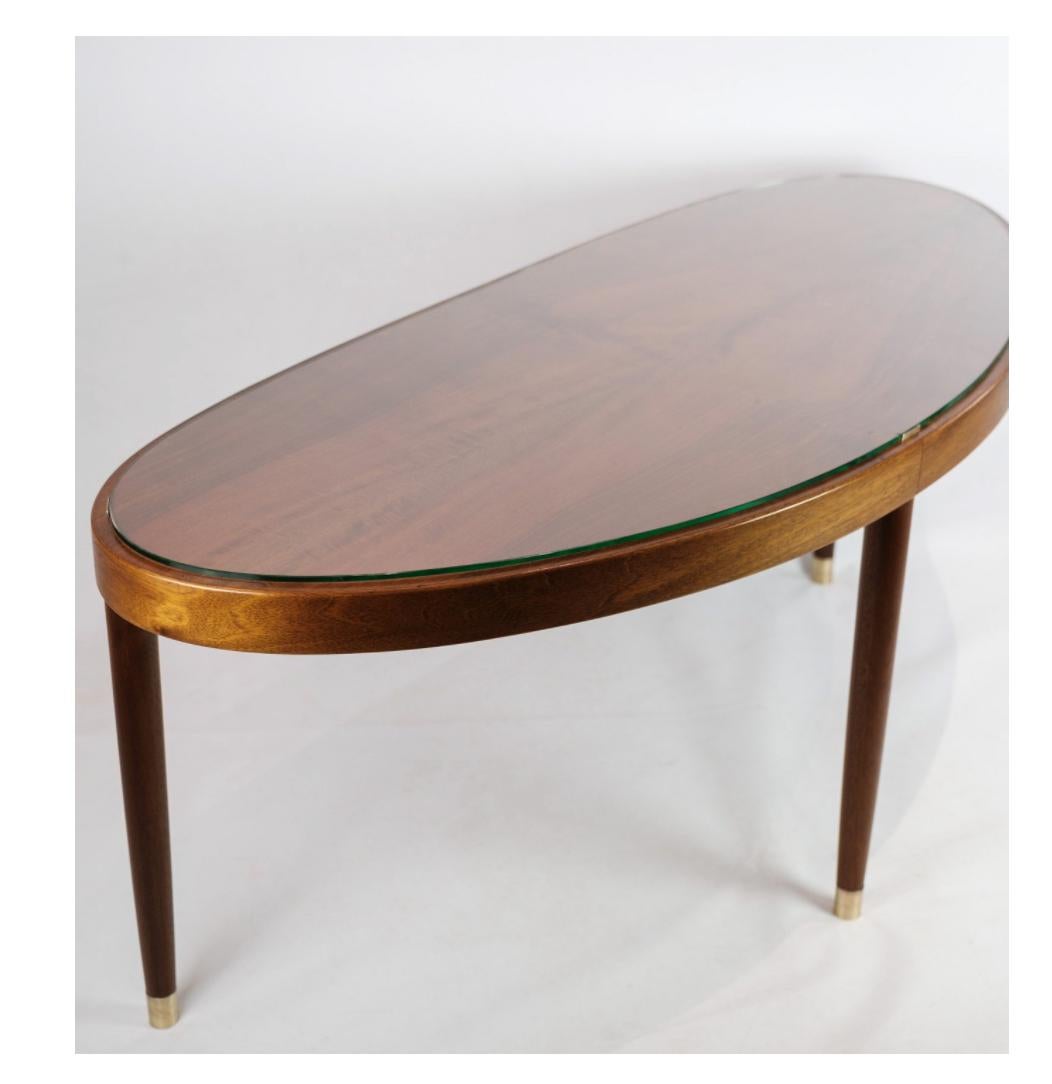 Coffee Table with Glass Top by Danish Master Carpenter in Walnut around 1940s For Sale 1