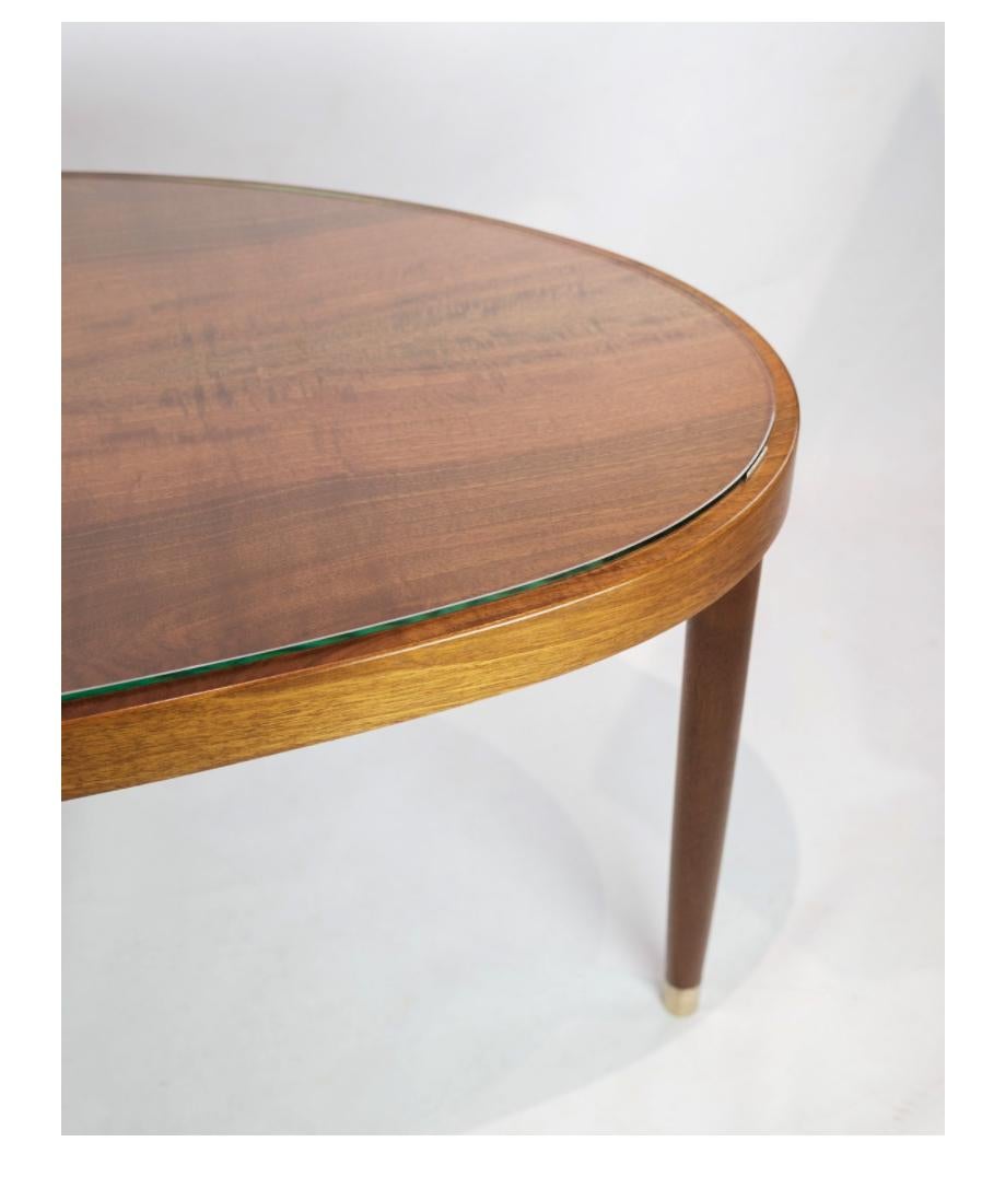 Coffee Table with Glass Top by Danish Master Carpenter in Walnut around 1940s For Sale 2