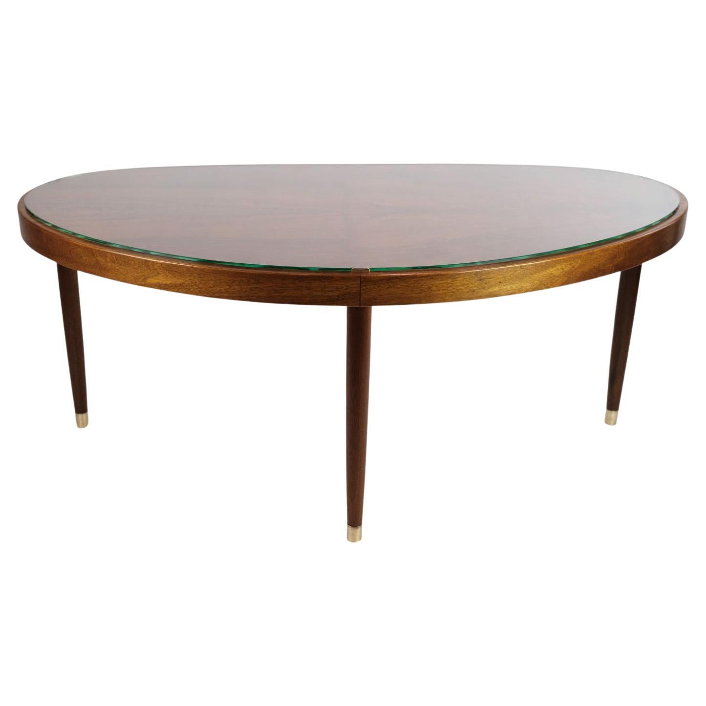 Coffee Table with Glass Top by Danish Master Carpenter in Walnut around 1940s For Sale