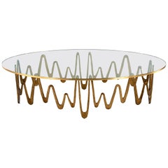 Coffee Table with Hammered Base Bronze or Silver Finish Toughtened Glass Top