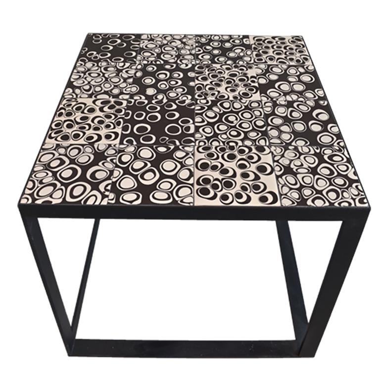 Belgian Coffee table with handpainted tiles For Sale