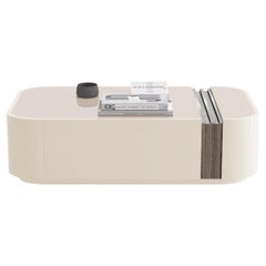 Coffee Table with Hidden Storage, Lacquer Finish, Wood Veneer, and Metal Accents