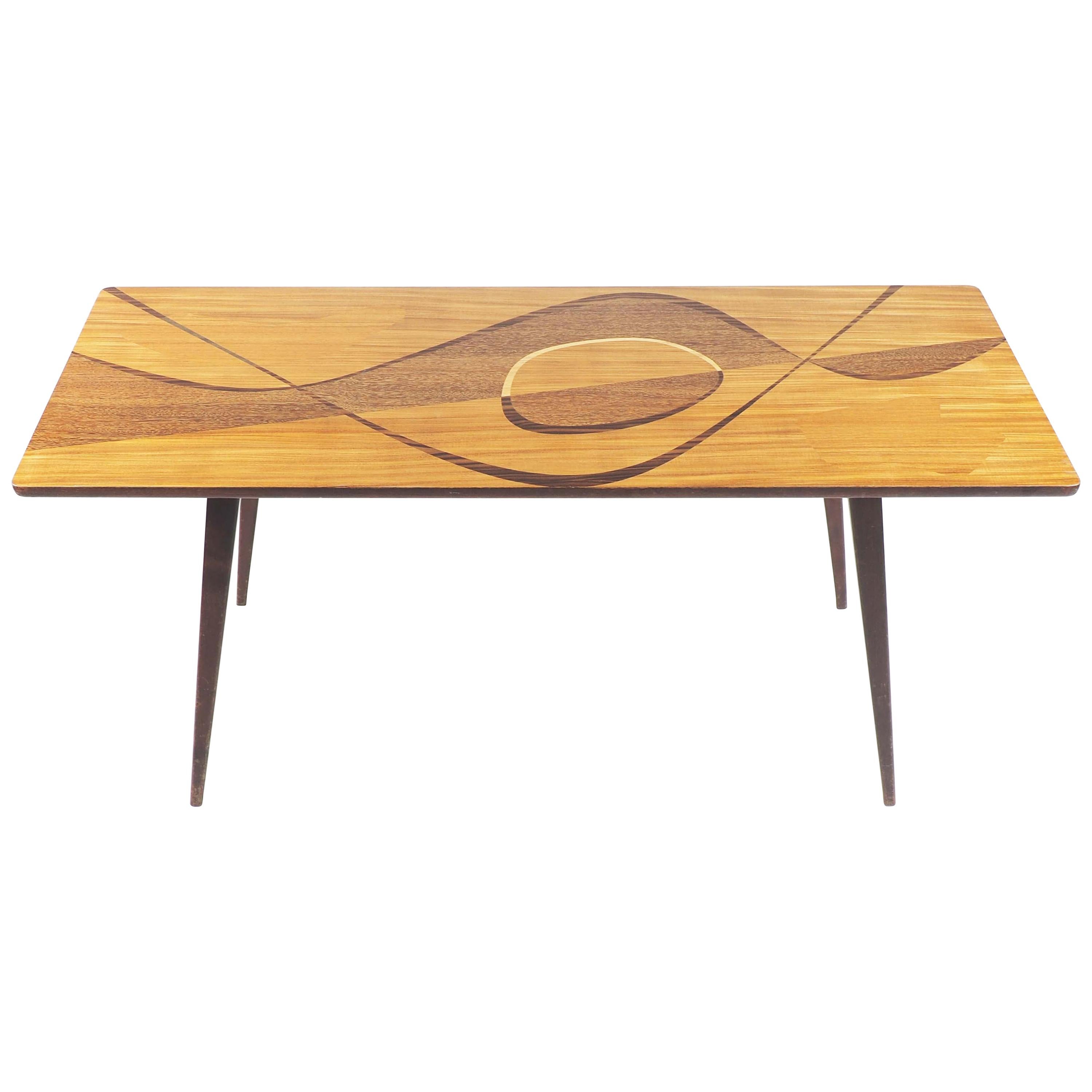 Coffee Table with Inlaid Wood from Sweden, 1950s For Sale