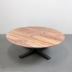 Coffee table with iron frame and pony-skin stem, veined marble top - Italy -