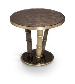 Coffee Table with Legs and Frame in Bronze Finish Bronze Leaf Glass Top