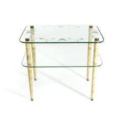 Coffee Table with Legs in White Lacquered Wood and Glass Tops, 1930s