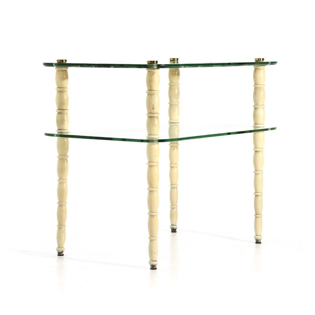 Italian Coffee Table with Legs in White Lacquered Wood and Glass Tops, 1930s For Sale