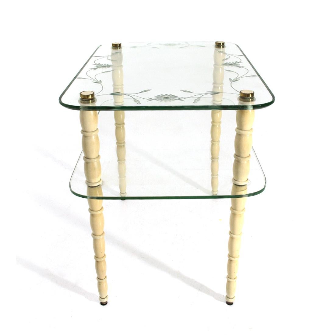 Coffee Table with Legs in White Lacquered Wood and Glass Tops, 1930s In Good Condition For Sale In Savona, IT