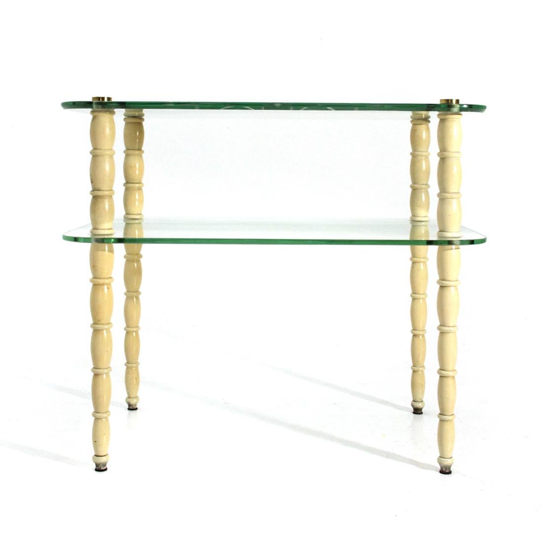Mid-20th Century Coffee Table with Legs in White Lacquered Wood and Glass Tops, 1930s For Sale