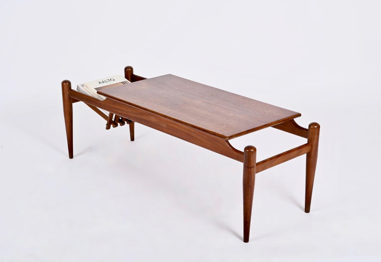 Coffee Table with Magazine Rack in Teak Wood, Italy 1960s For Sale at