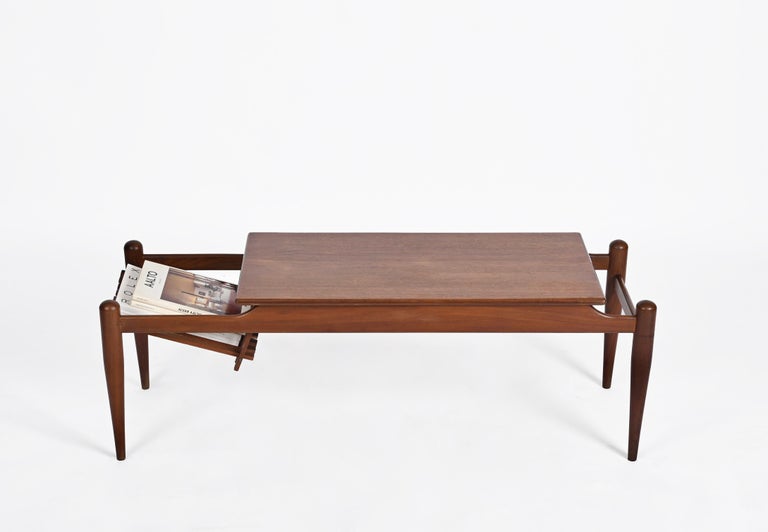 Coffee Table with Magazine Rack in Teak Wood, Italy 1960s For Sale at