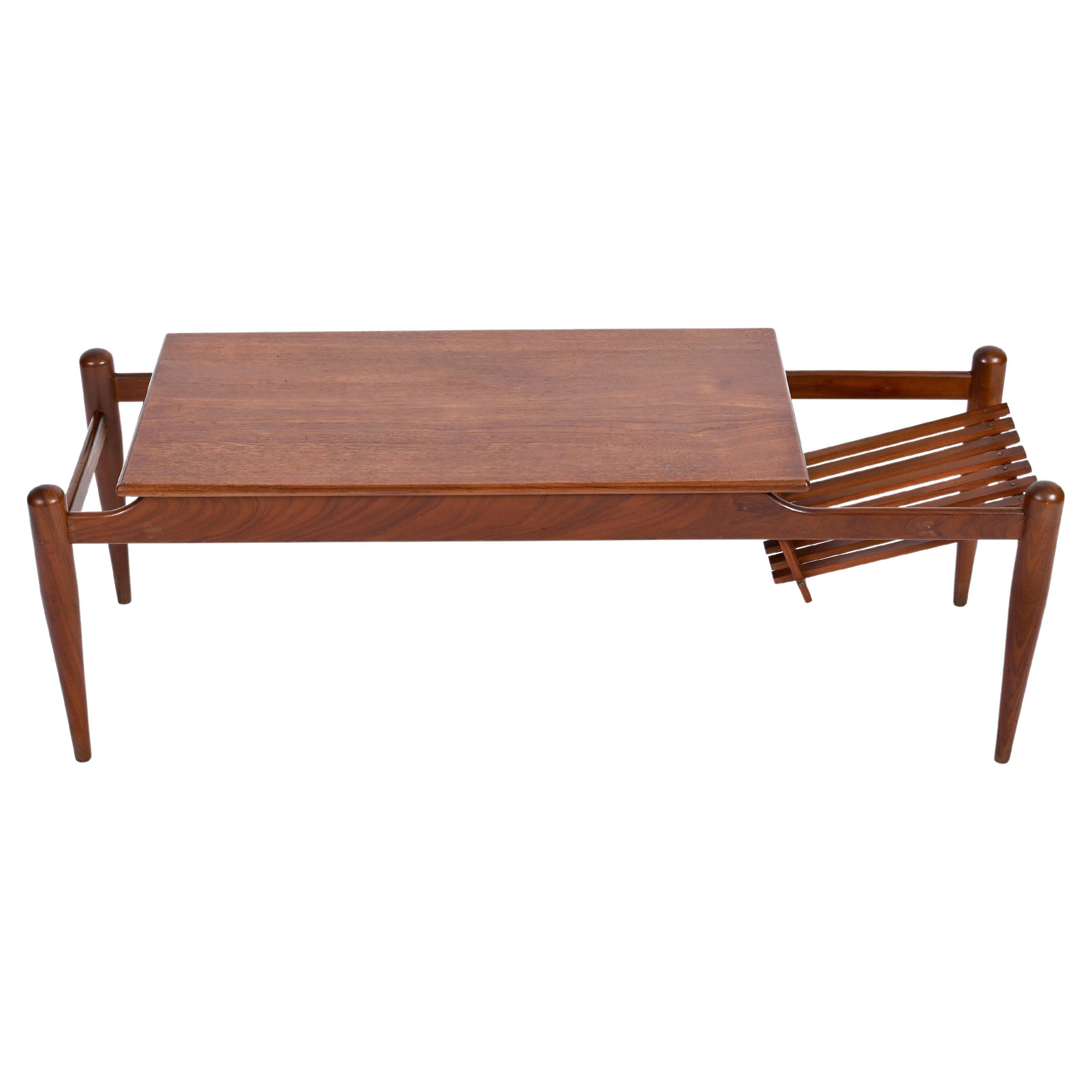Coffee Table with Magazine Rack in Teak Wood, Italy 1960s For Sale