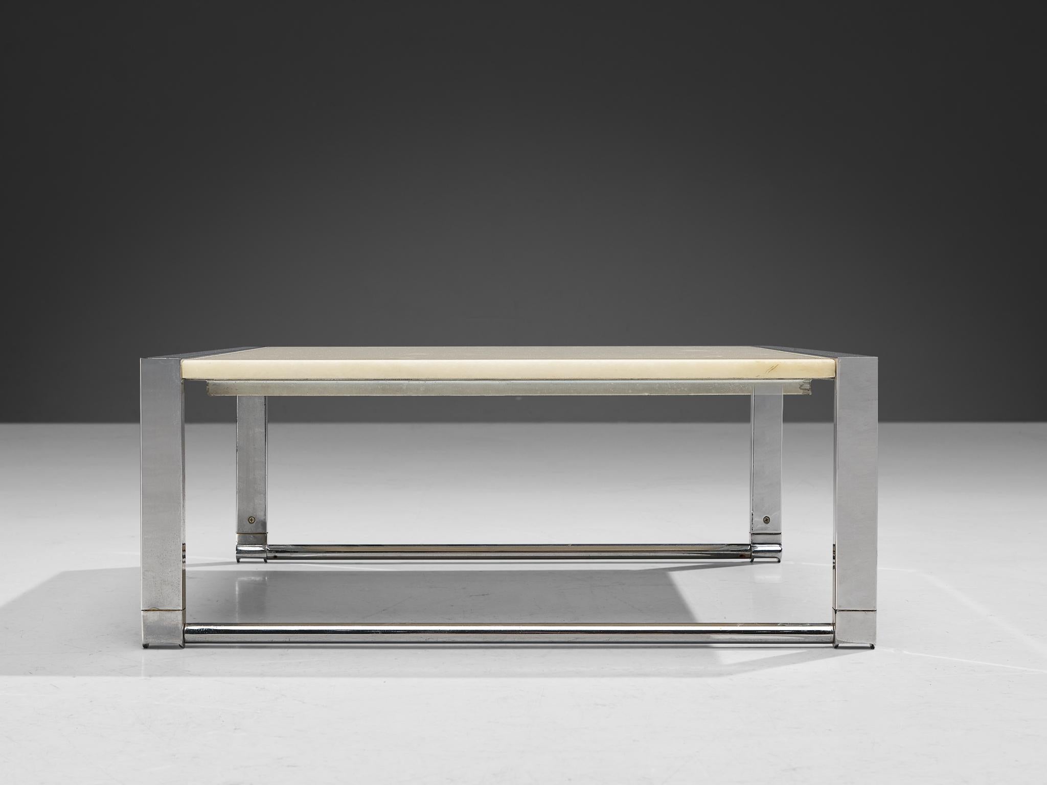 Post-Modern Coffee Table with Marble Top and Chrome Base  For Sale