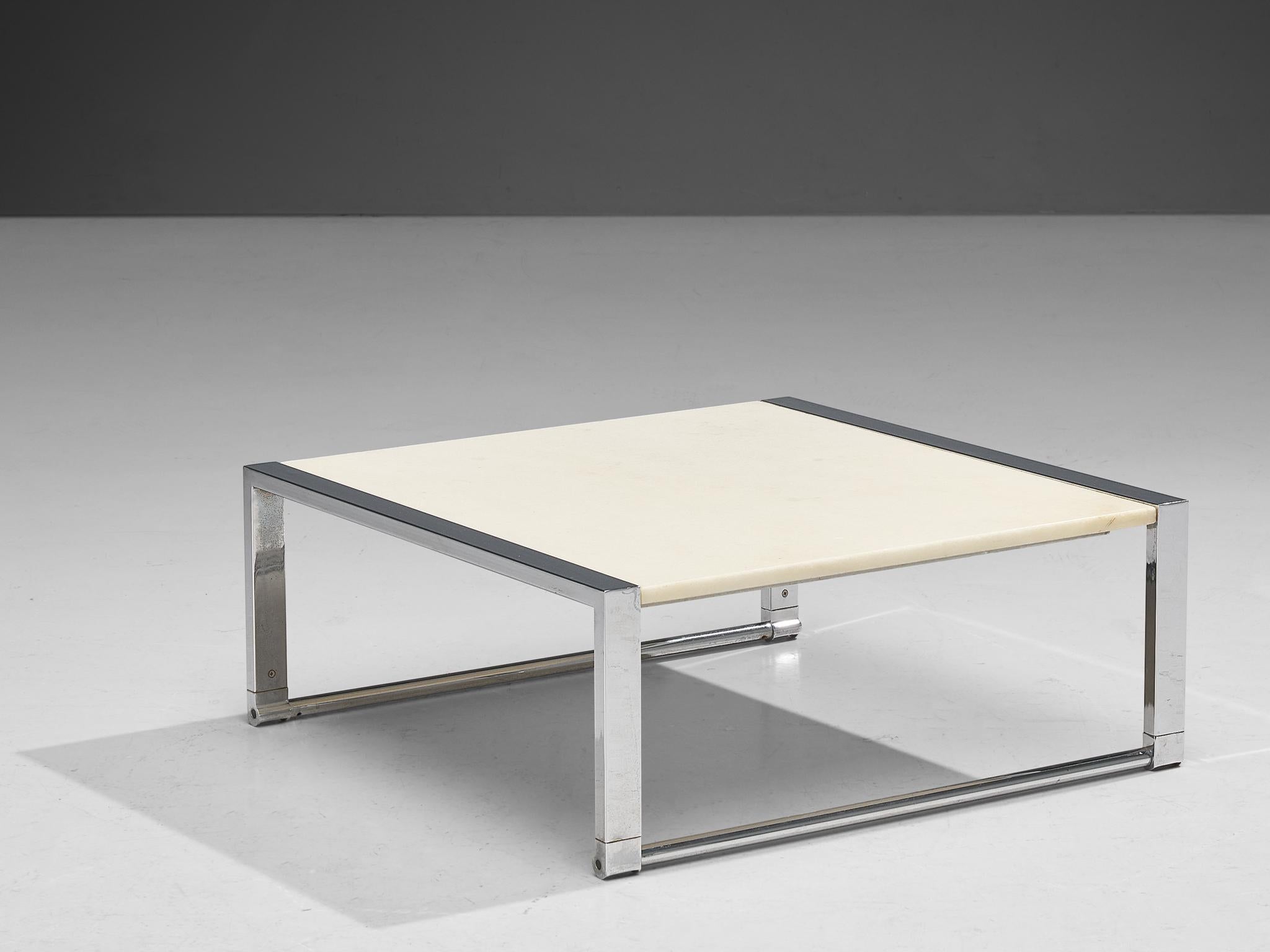Post-Modern Coffee Table with Marble Top and Chrome Base For Sale