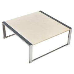 Table basse avec plateau en marbre et base chromée 