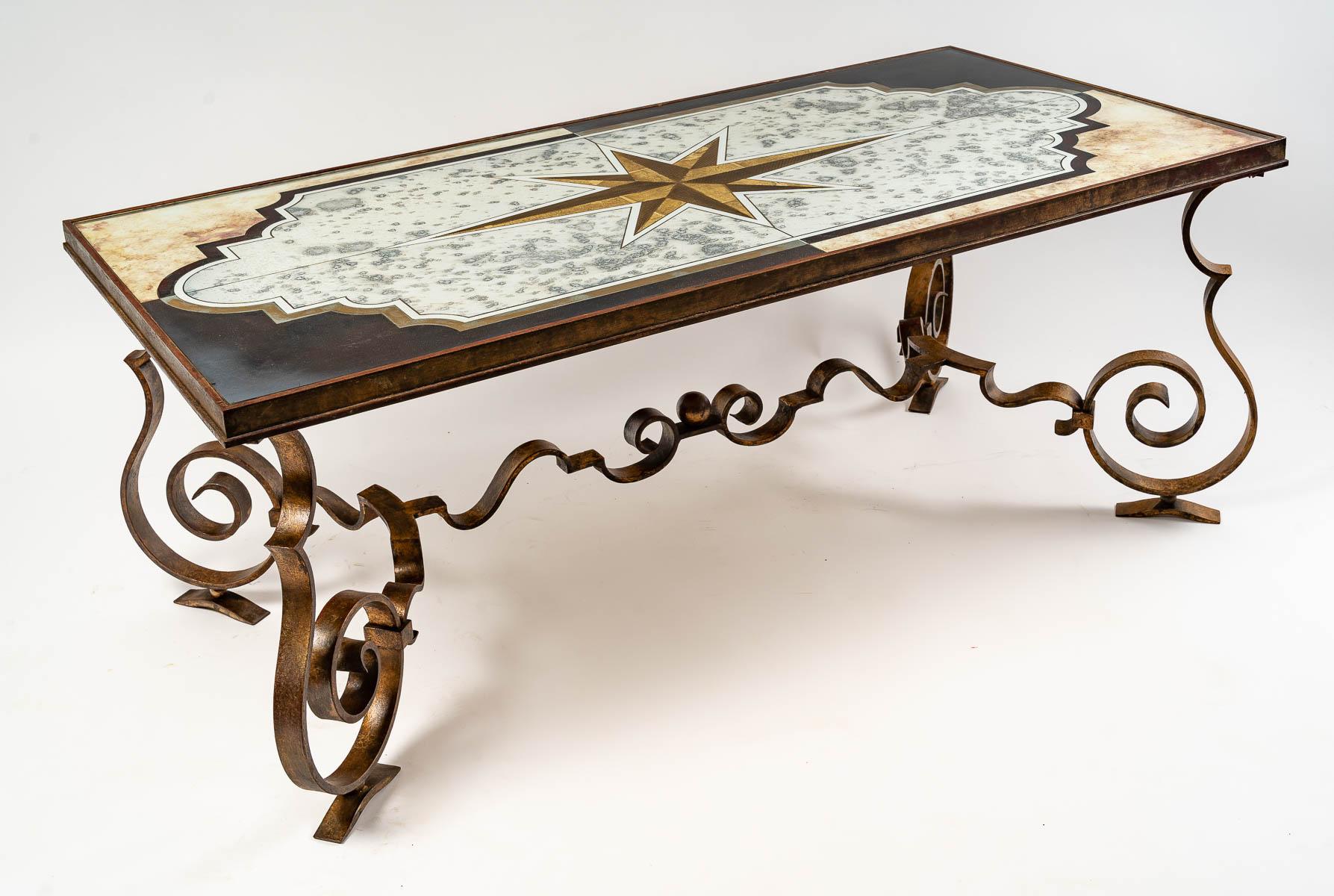 Art Deco Coffee Table with Mirror by Max Ingrand