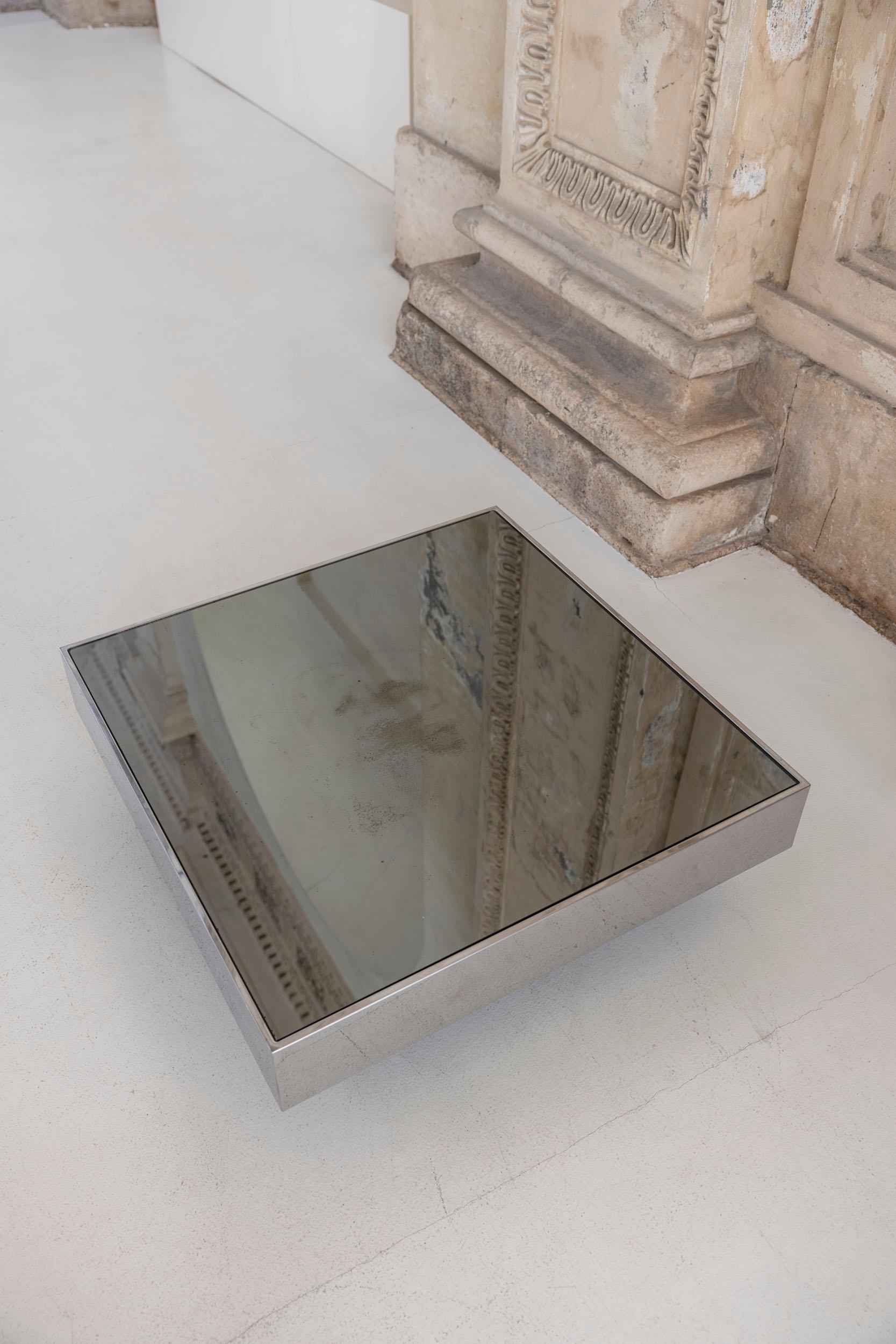Verre Table basse avec miroir de Willy Rizzo pour Cidue, 1970 en vente