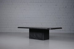 Coffee Table with Mirror Glass & Black Leather from De Sede 1970s