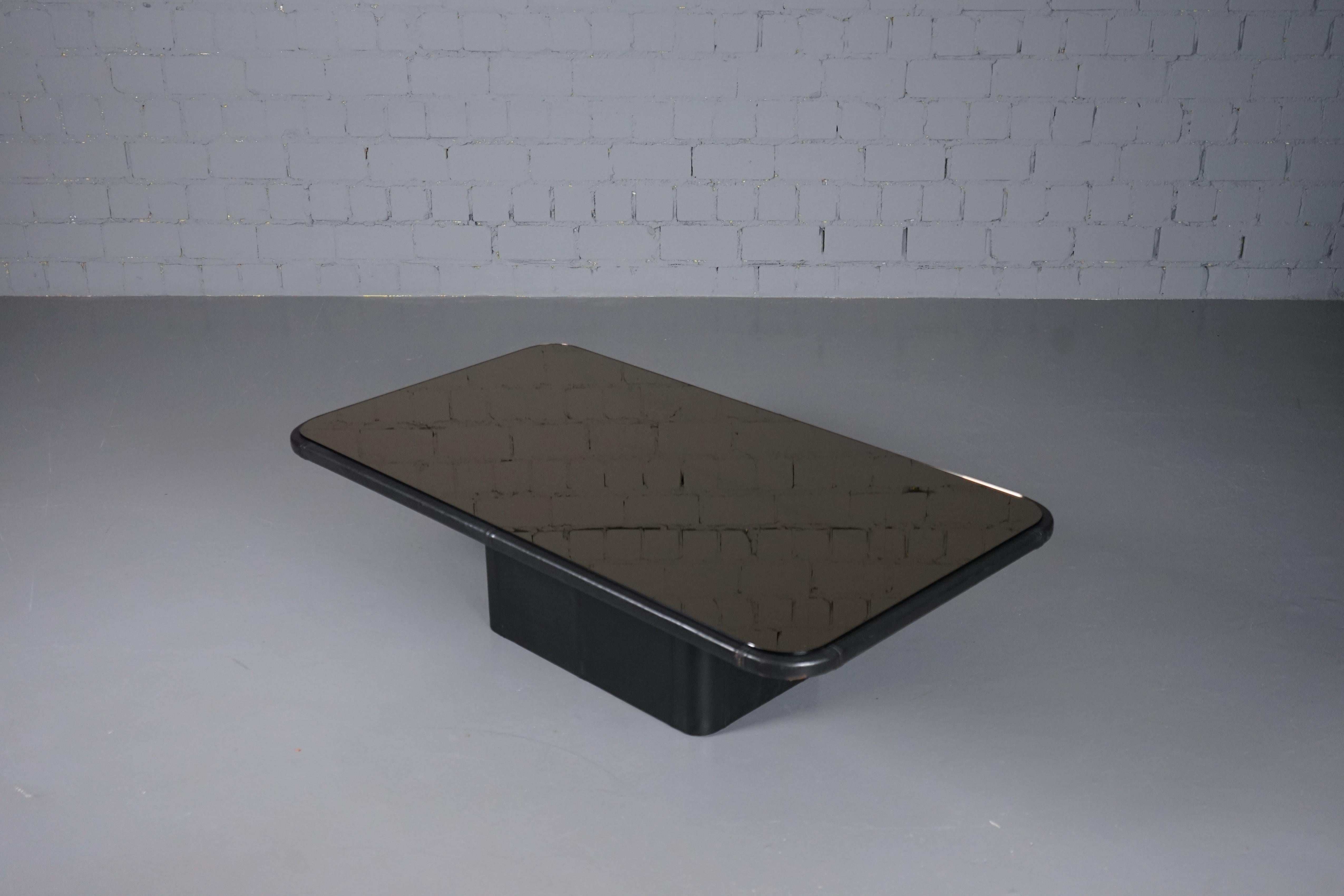 20th Century Coffee Table with Mirror Glass & Black Leather from De Sede 1970s For Sale