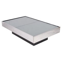 Mesa de centro con tablero de espejo y barra, Willy Rizzo para Cidue, Italia, años 70