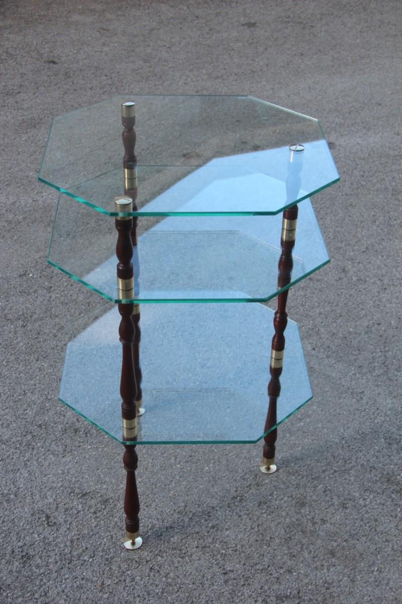 Coffee table with multiple hexagonal glass and brass glass shelves Italian design, 1960s.