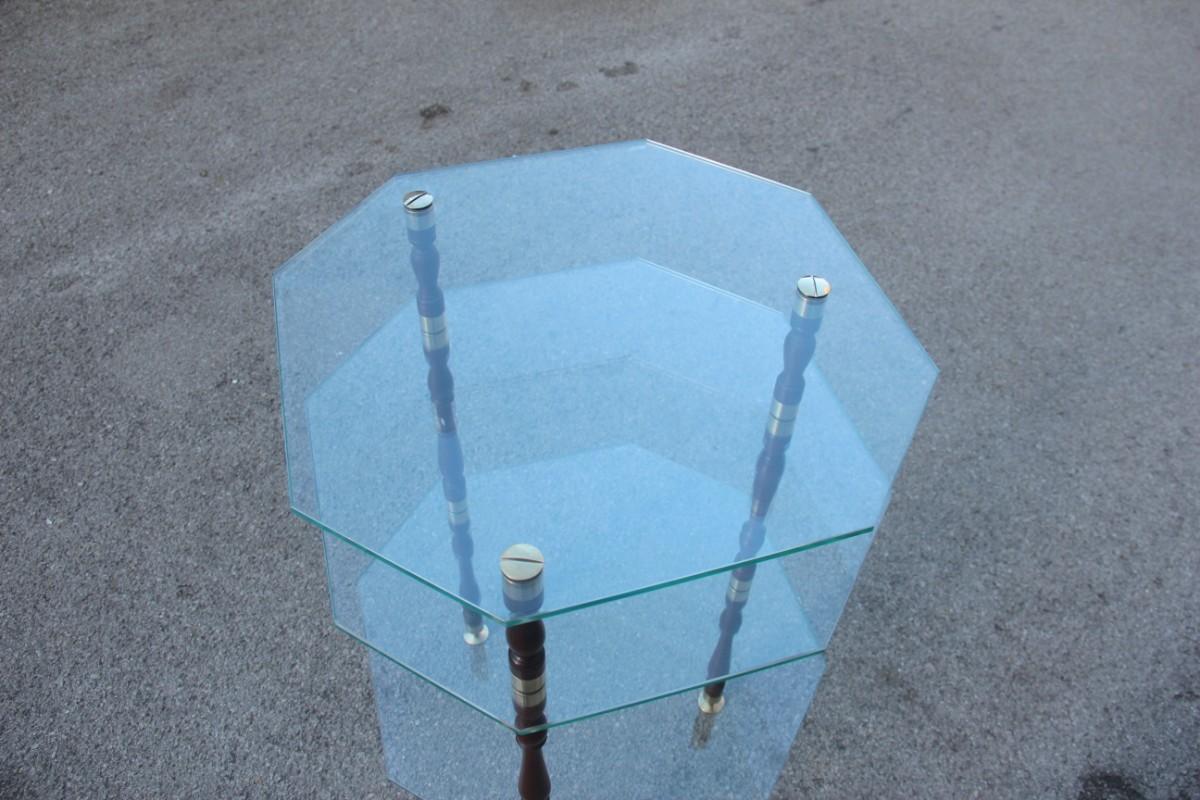 Mid-Century Modern Coffee Table with Multiple Hexagonal Glass and Brass Glass Shelves Italian 1960s For Sale