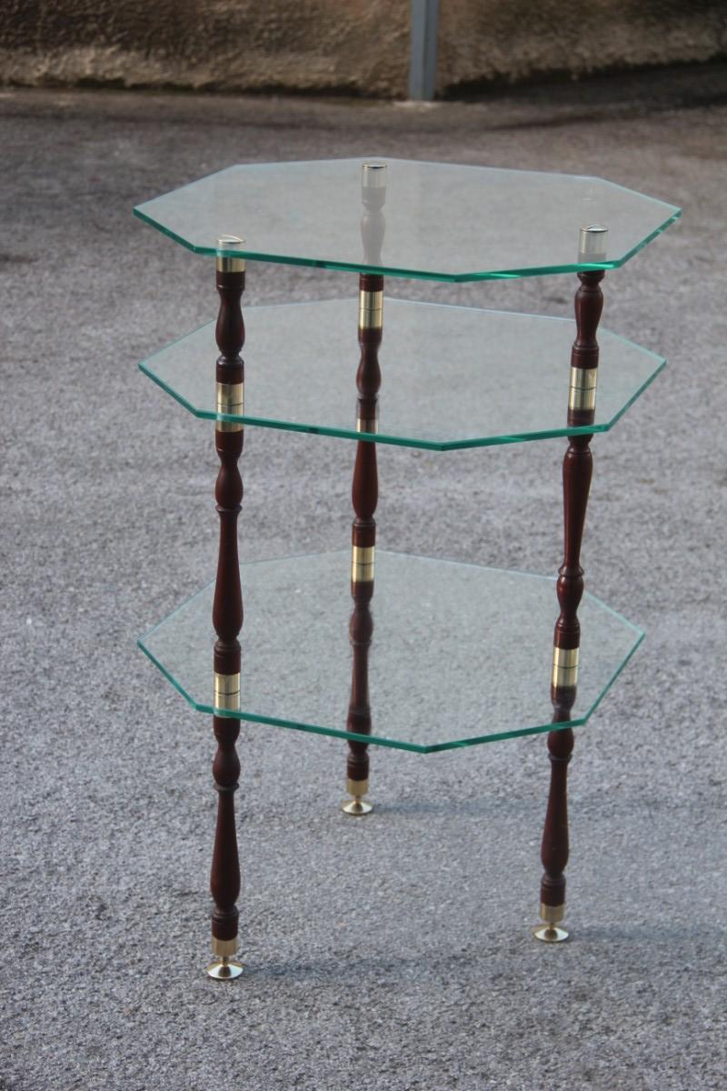 Mid-20th Century Coffee Table with Multiple Hexagonal Glass and Brass Glass Shelves Italian 1960s For Sale