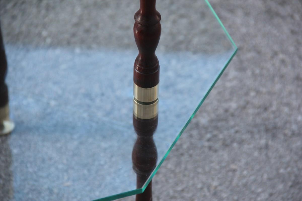 Coffee Table with Multiple Hexagonal Glass and Brass Glass Shelves Italian 1960s For Sale 1