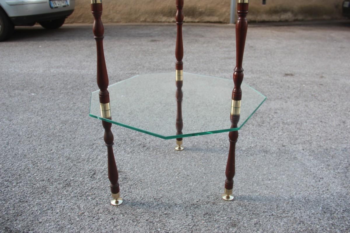 Coffee Table with Multiple Hexagonal Glass and Brass Glass Shelves Italian 1960s For Sale 4
