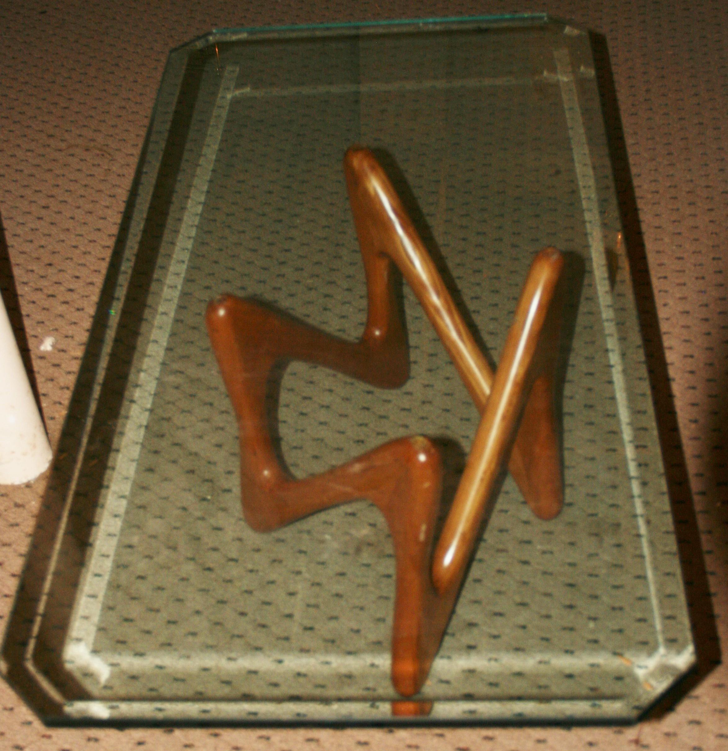 1828 Organic shaped wood base coffee table with 3/4
