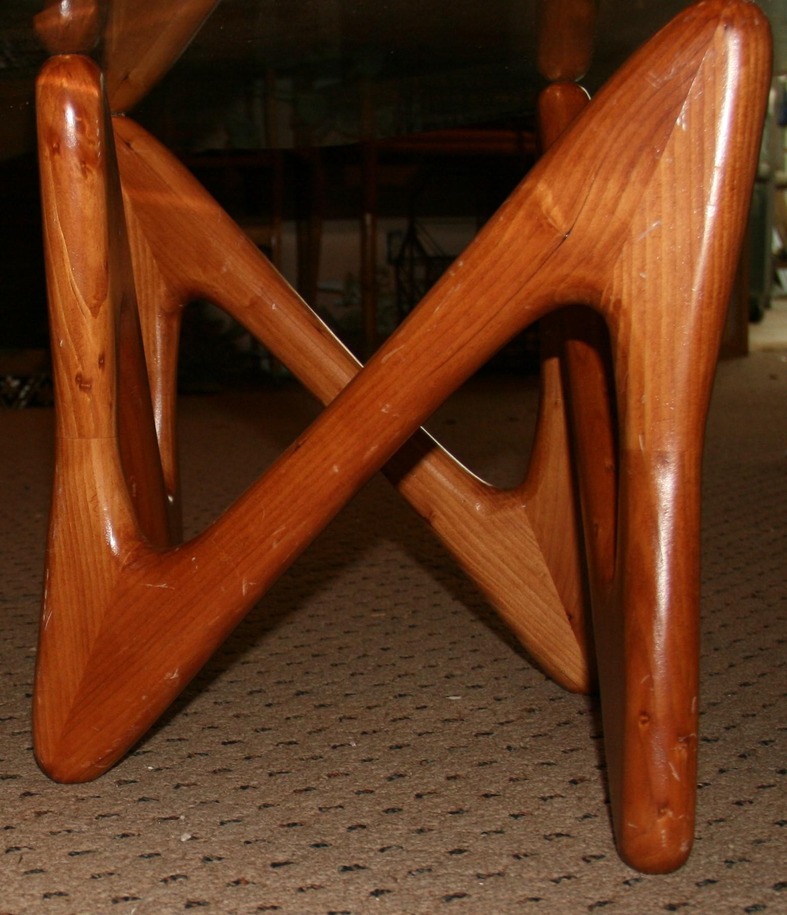 Coffee Table with Organic Shaped Wood Base and Thick Glass Top For Sale 1