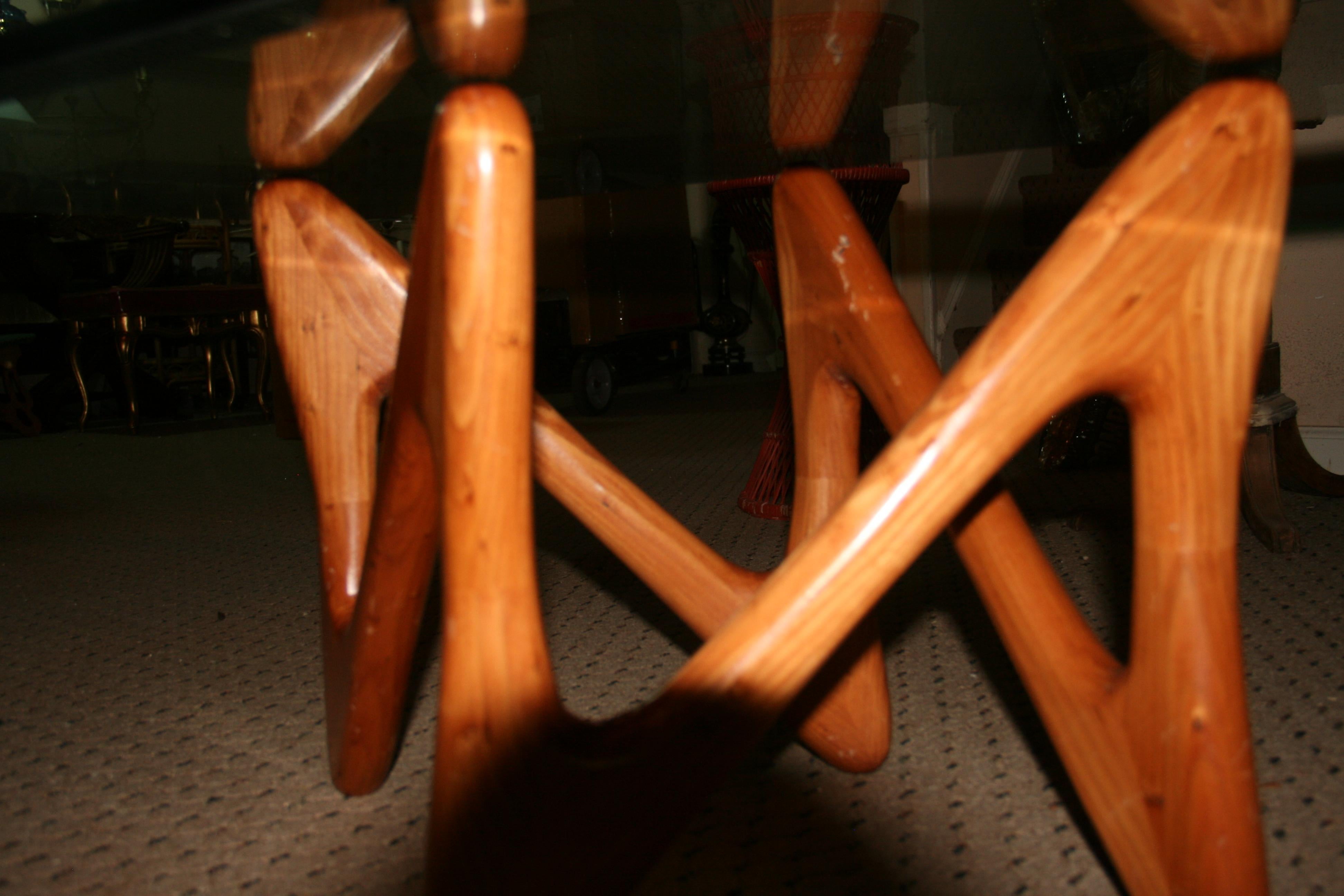 Coffee Table with Organic Shaped Wood Base and Thick Glass Top For Sale 5
