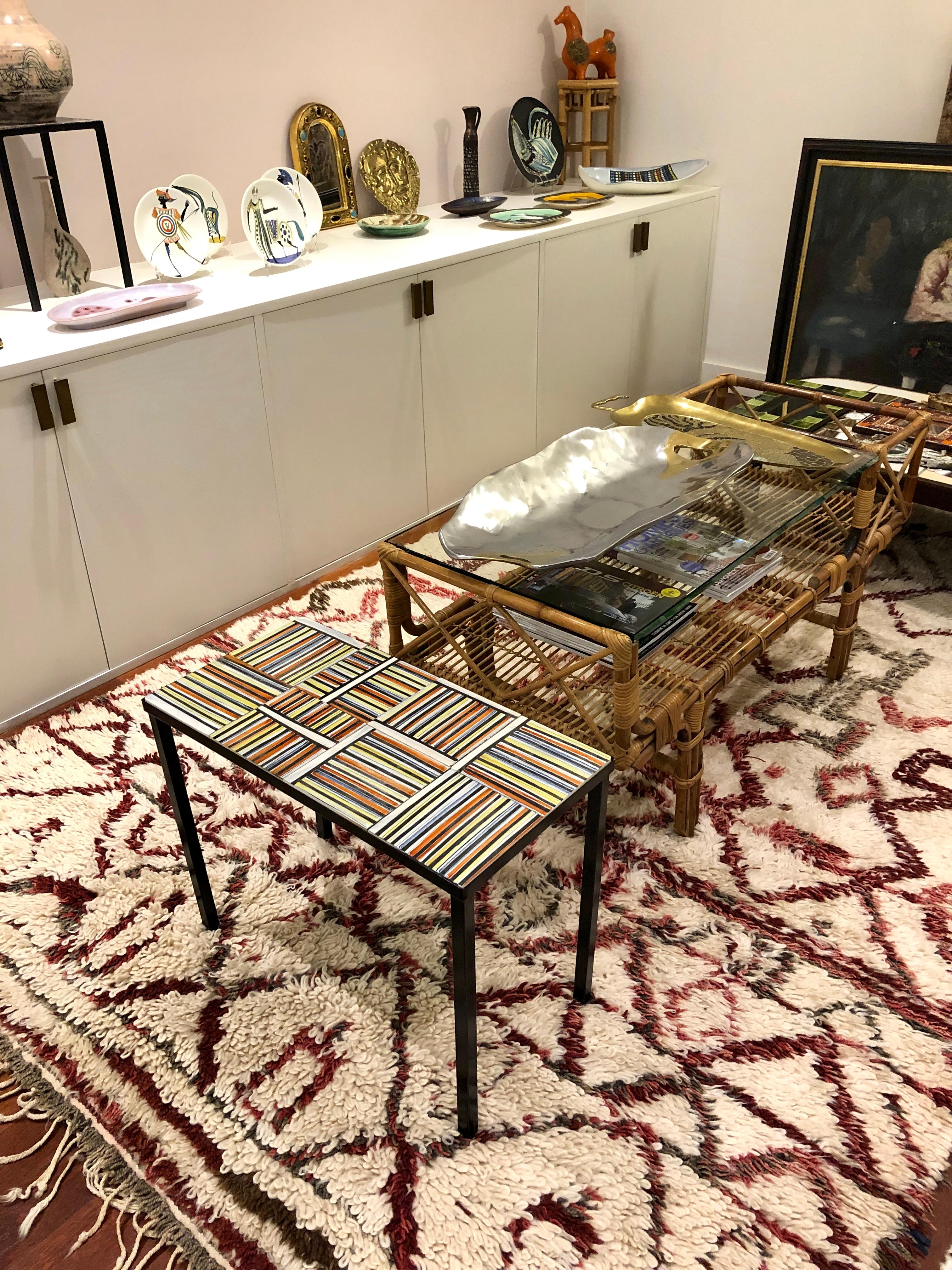 Mid-Century Modern Coffee Table with 'Pyjama' Ceramic Tiles by Roger Capron, Vallauris, circa 1950s